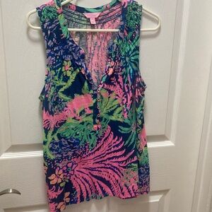 Lilly Pulitzer Navy Pink Green Sleeveless Henley Camisole Medium
